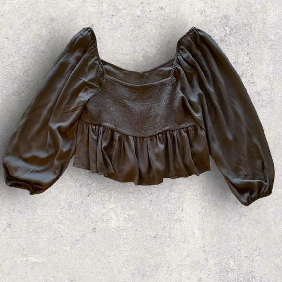 O’Neill Charcoal Grey Peasant Long Sleeve Top Blouse Size M. Great Condition! - Picture 13 of 14